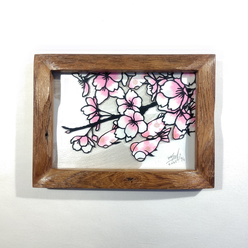 【切り絵原画】見上げれば桜　ミニ額