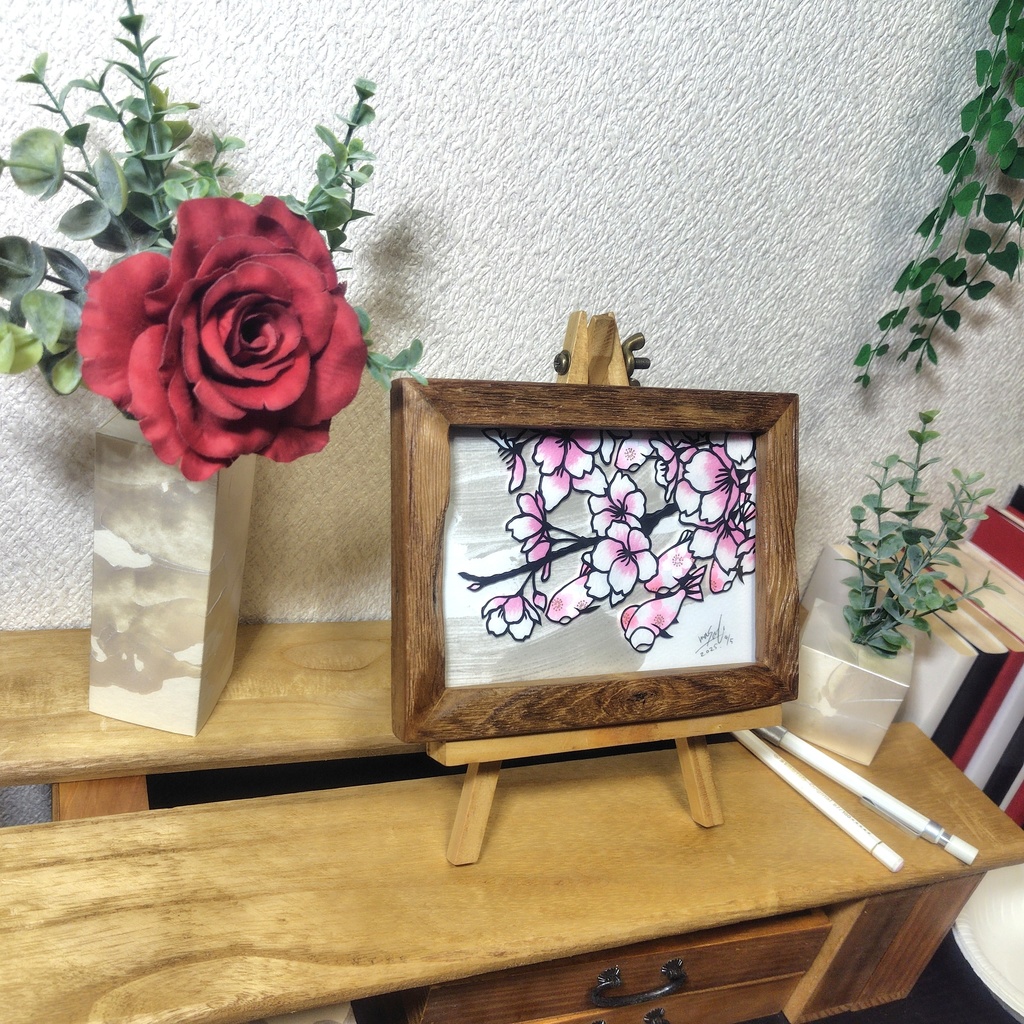 【切り絵原画】見上げれば桜 ミニ額