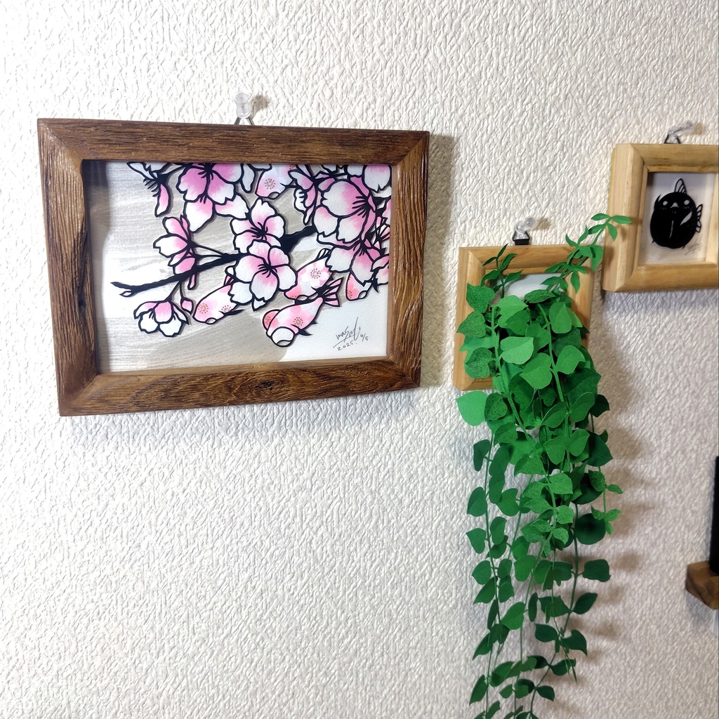 【切り絵原画】見上げれば桜 ミニ額