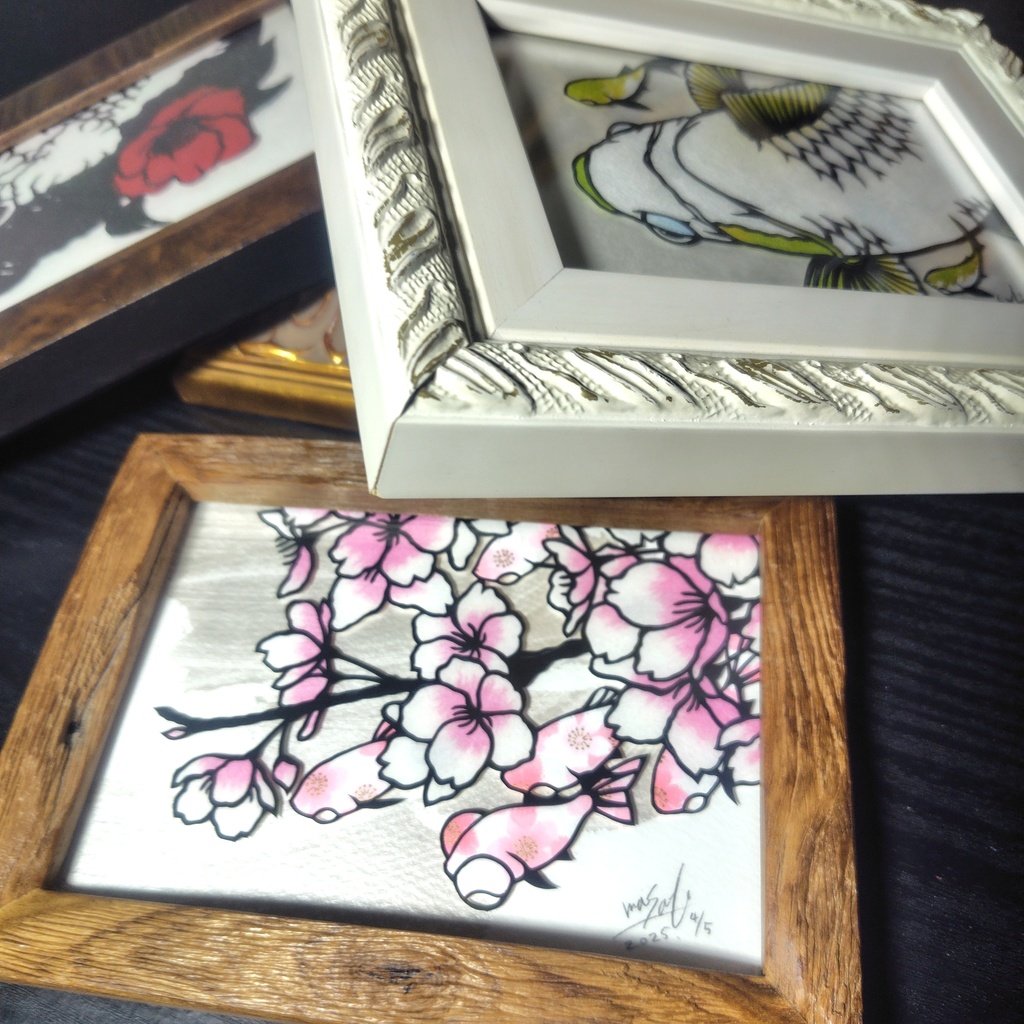 【切り絵原画】見上げれば桜 ミニ額