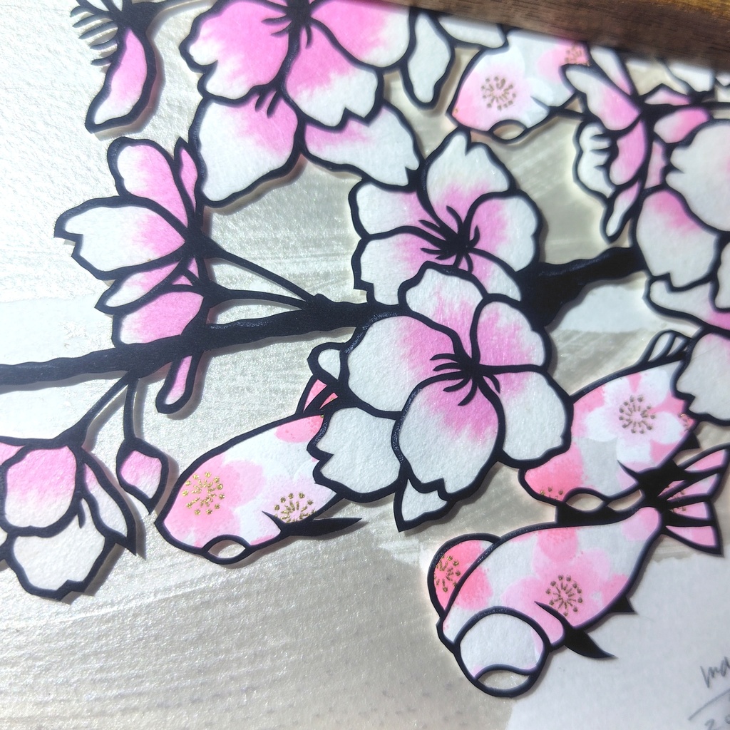 【切り絵原画】見上げれば桜 ミニ額
