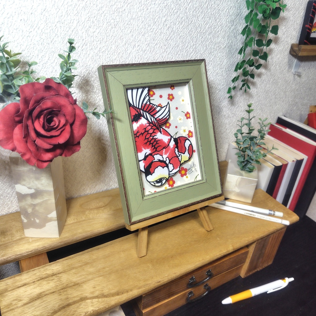 【切り絵原画】更紗出目金 ミニ額