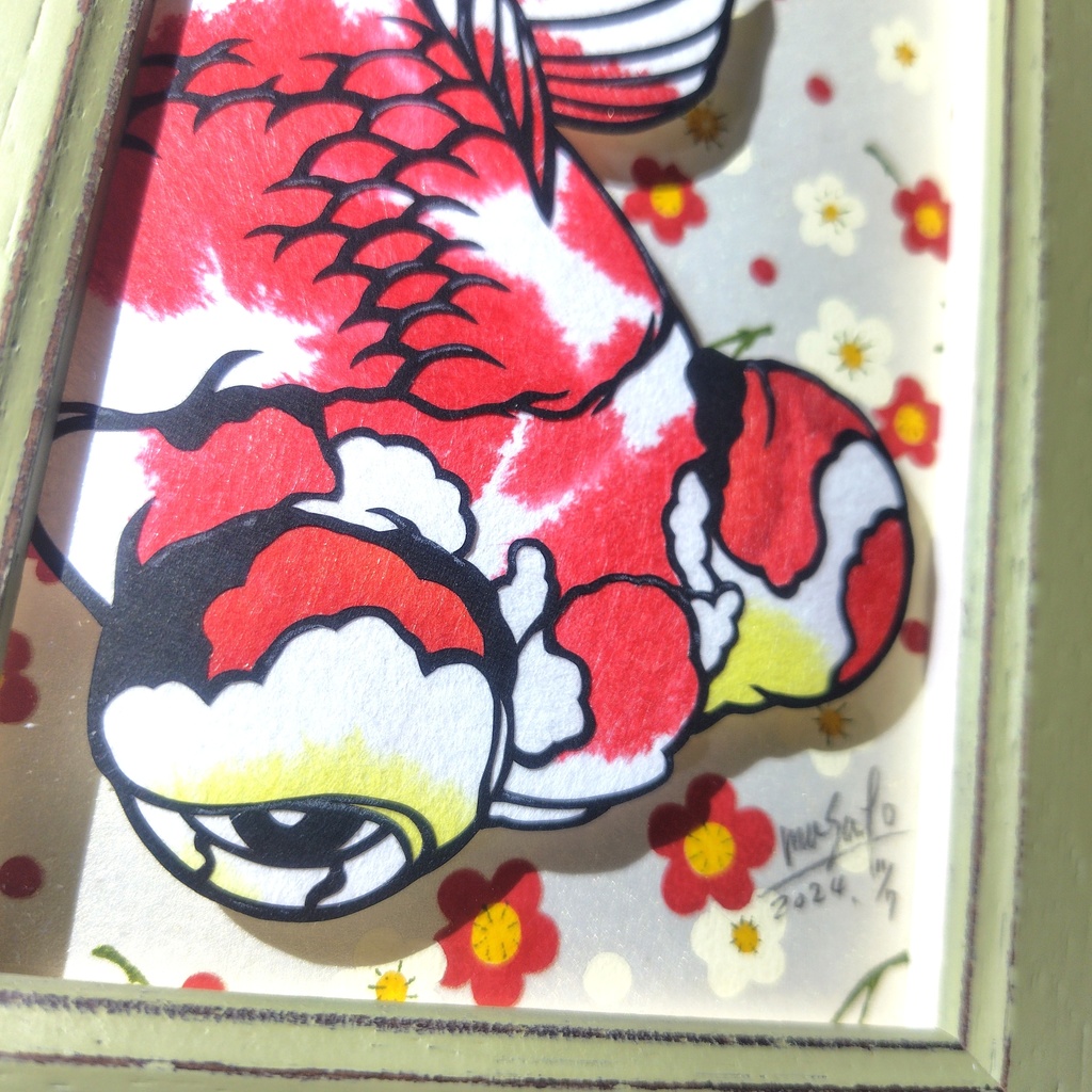 【切り絵原画】更紗出目金 ミニ額