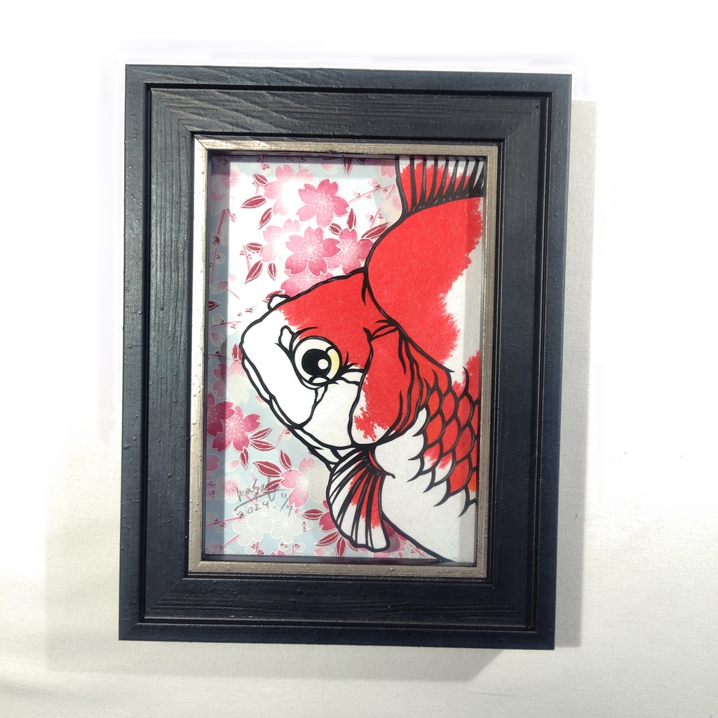 【切り絵原画】更紗琉金 ミニ額