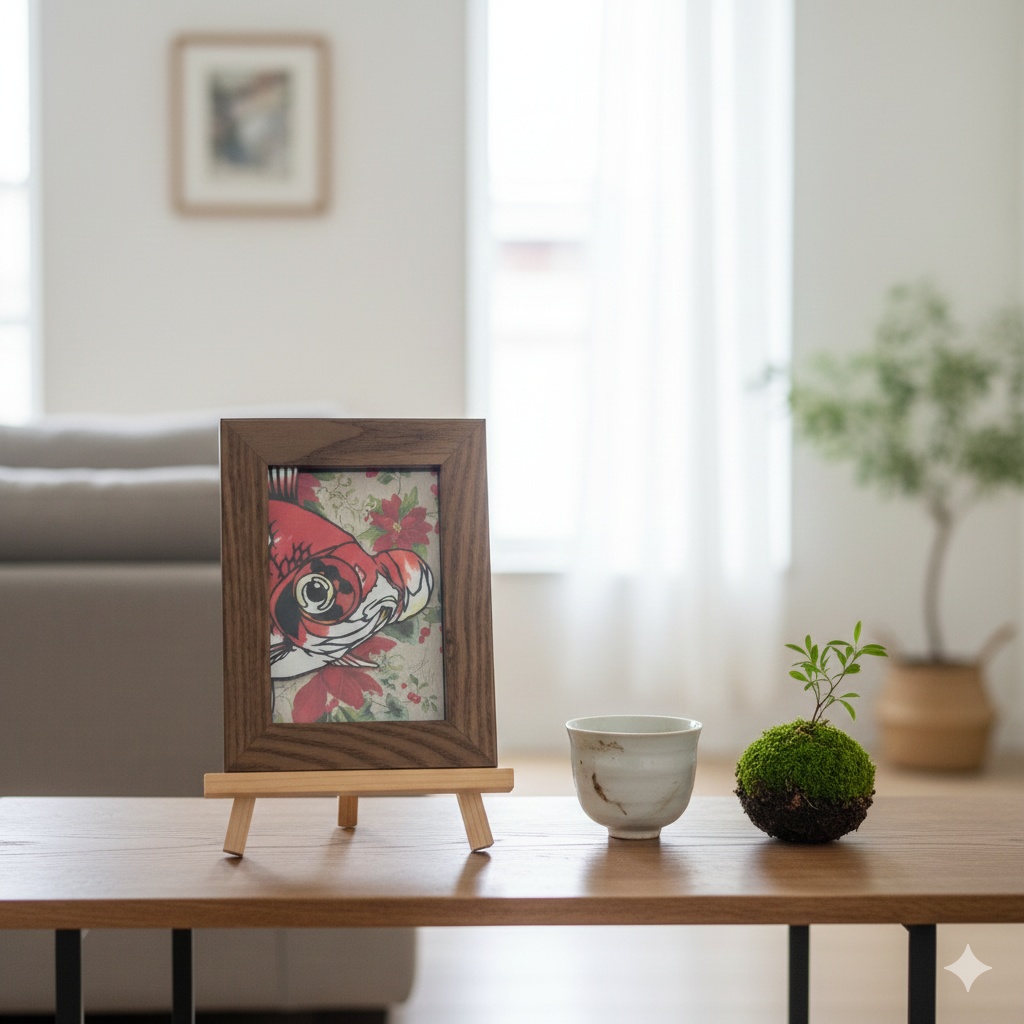 【切り絵原画】更紗出目金 ミニ額