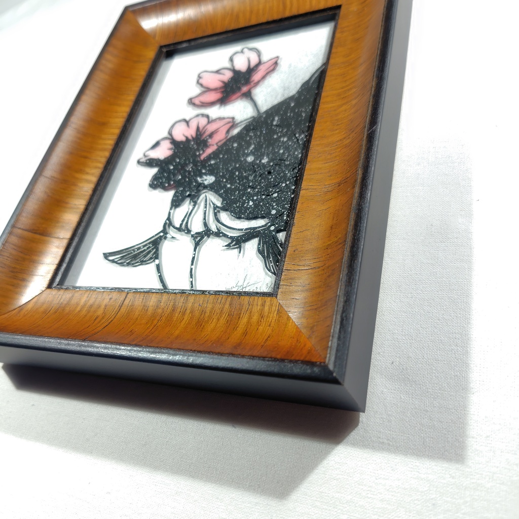 【切り絵原画】桜と玉サバ ミニ額