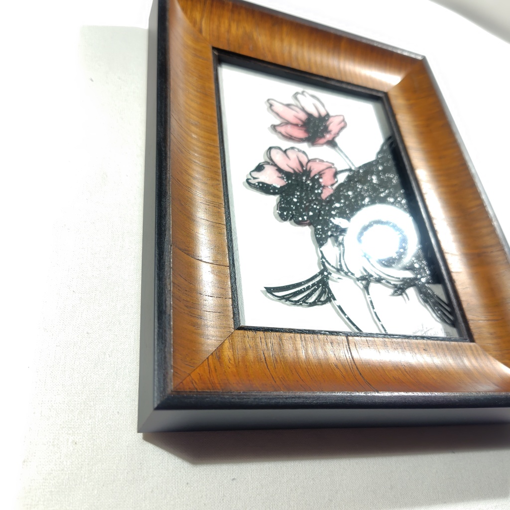 【切り絵原画】桜と玉サバ ミニ額