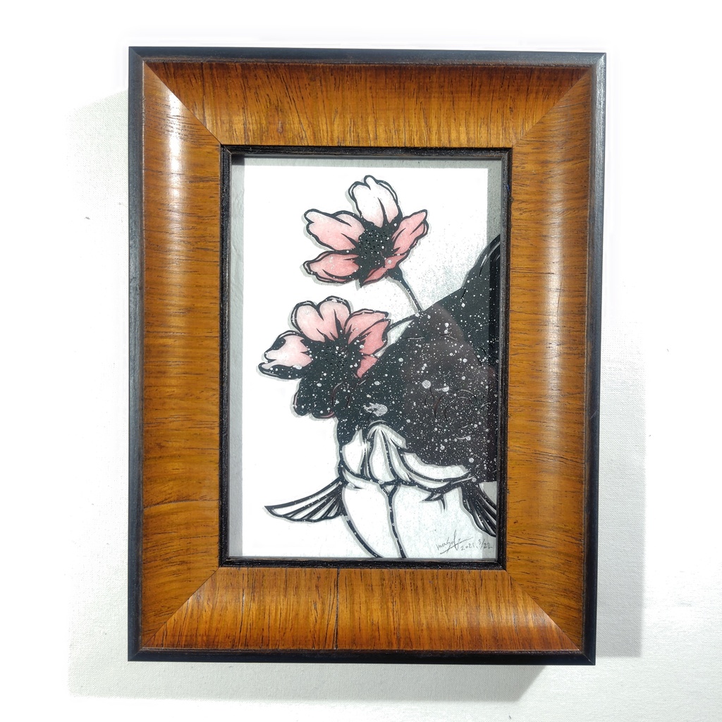 【切り絵原画】桜と玉サバ ミニ額