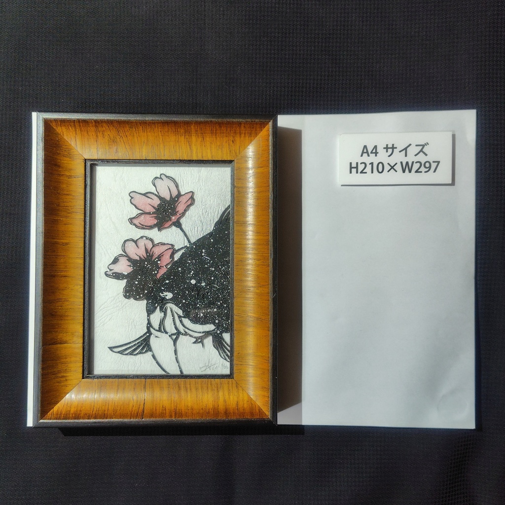 【切り絵原画】桜と玉サバ ミニ額
