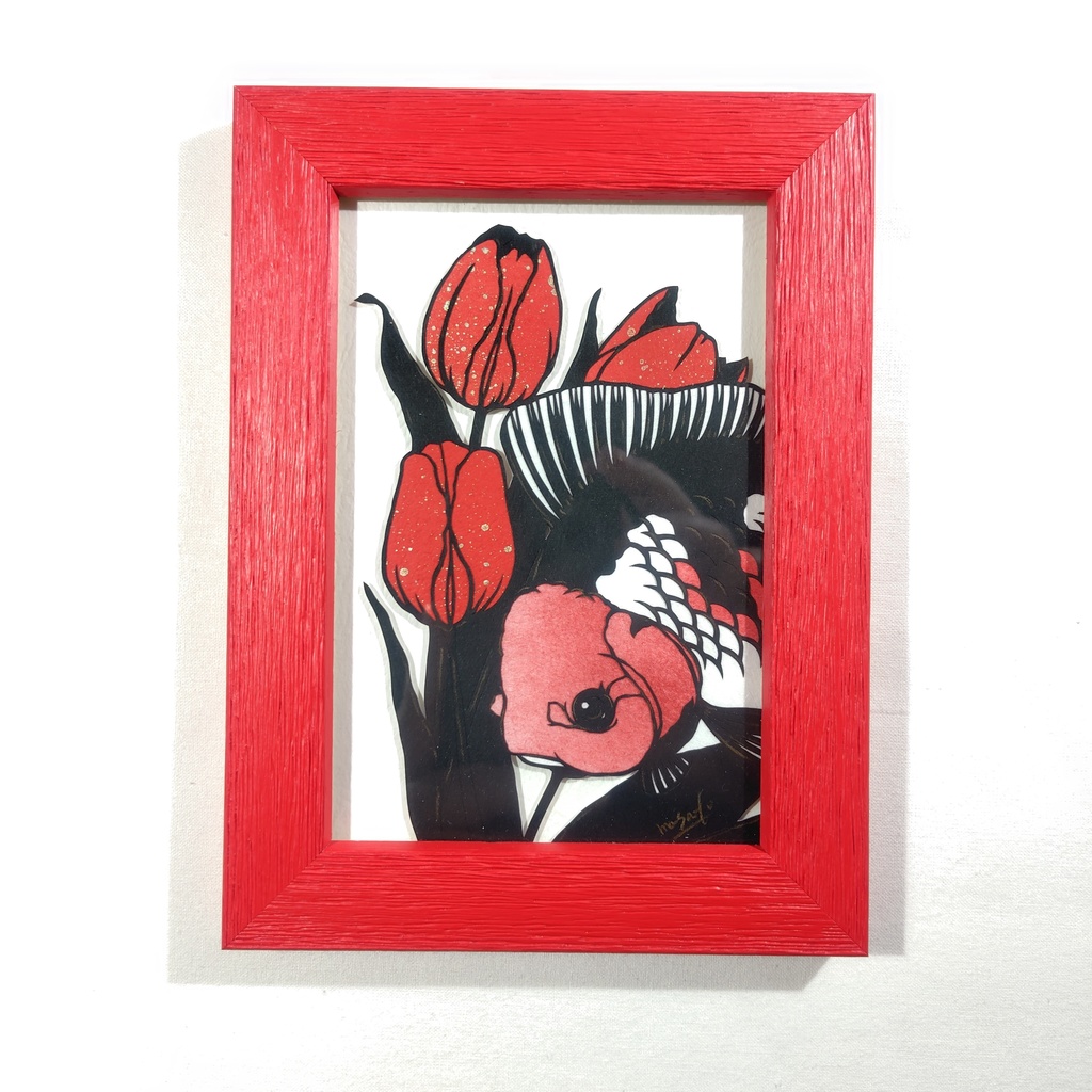 【切り絵原画】チューリップとオランダ ミニ額