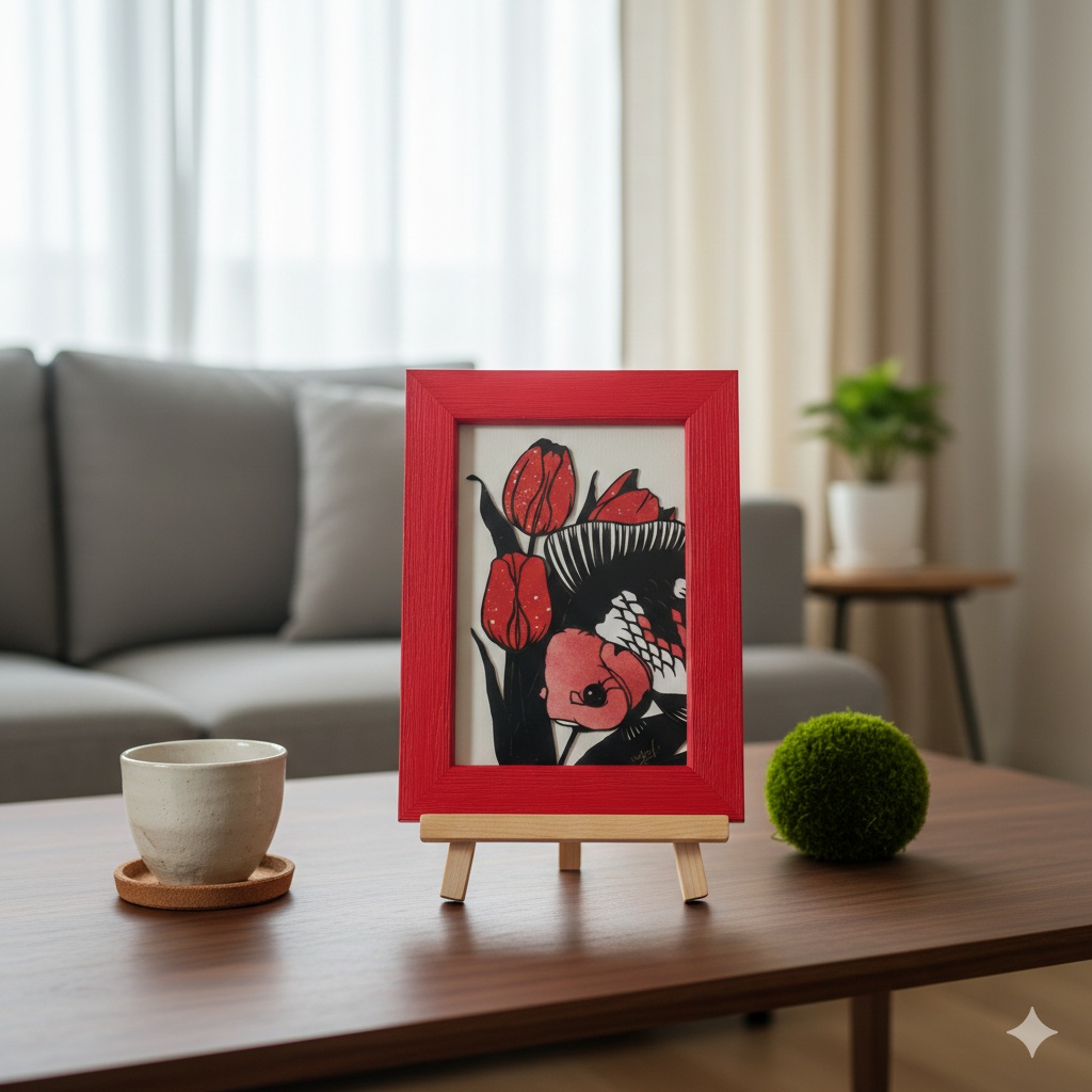 【切り絵原画】チューリップとオランダ ミニ額