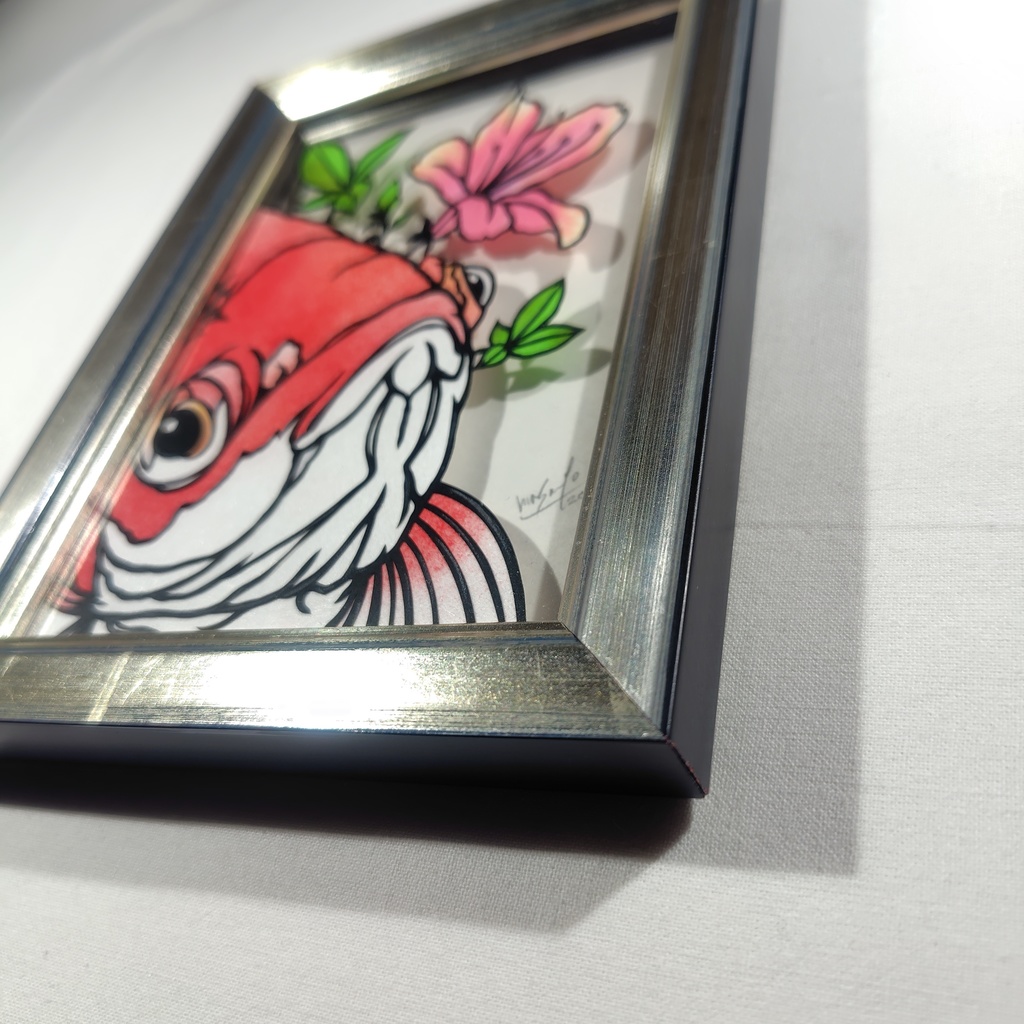 【切り絵原画】琉金とサツキ ミニ額