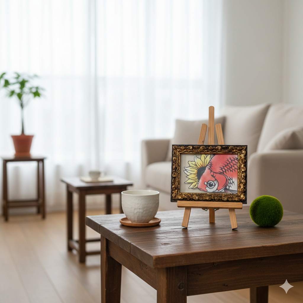 【切り絵原画】琉金と向日葵 ミニ額