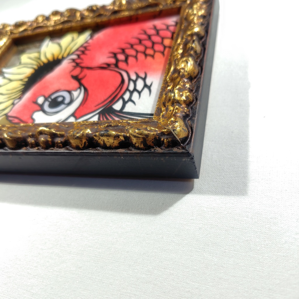 【切り絵原画】琉金と向日葵 ミニ額