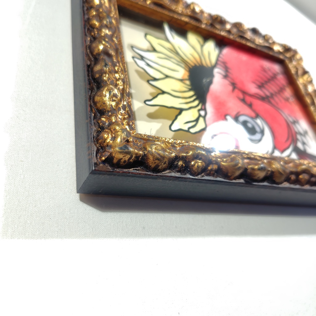 【切り絵原画】琉金と向日葵 ミニ額