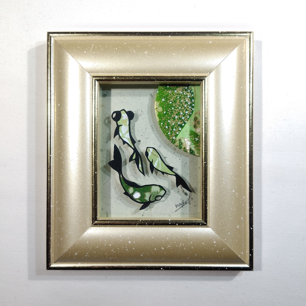 【切り絵原画】緑の池 ミニ額