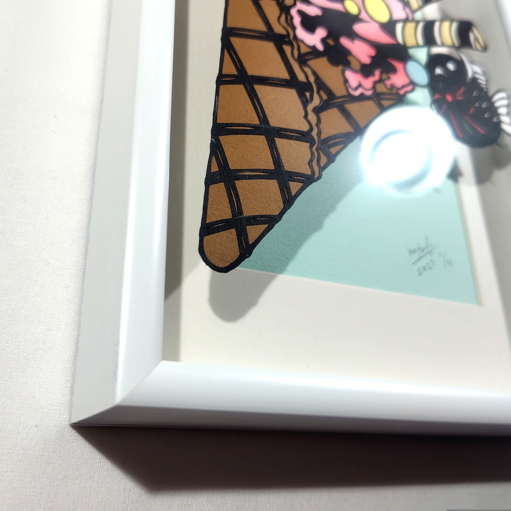 【切り絵原画】ピンクのソフトクリーム ミニ額