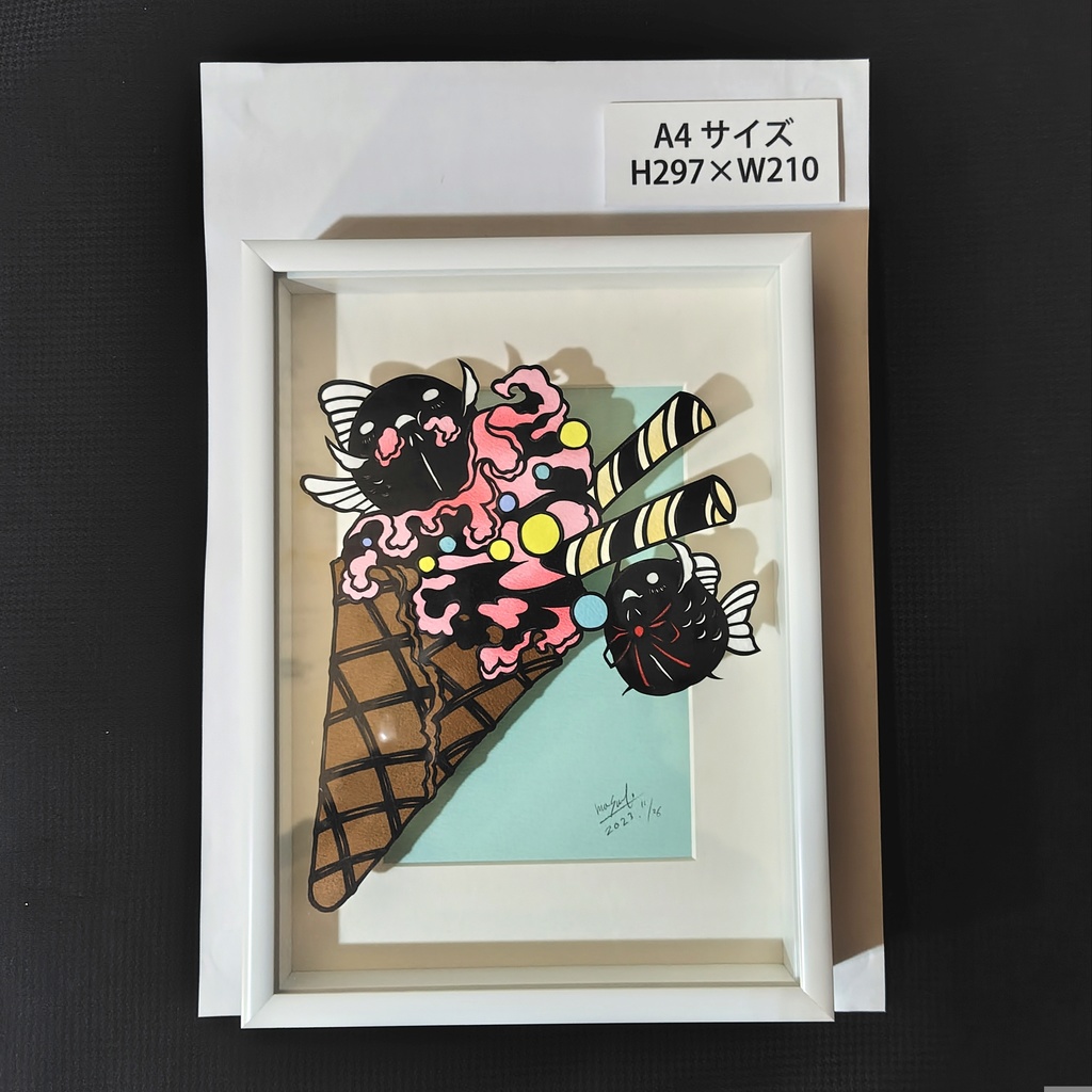 【切り絵原画】ピンクのソフトクリーム ミニ額