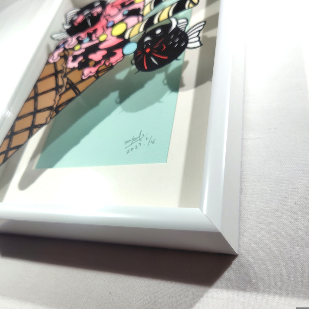 【切り絵原画】ピンクのソフトクリーム ミニ額