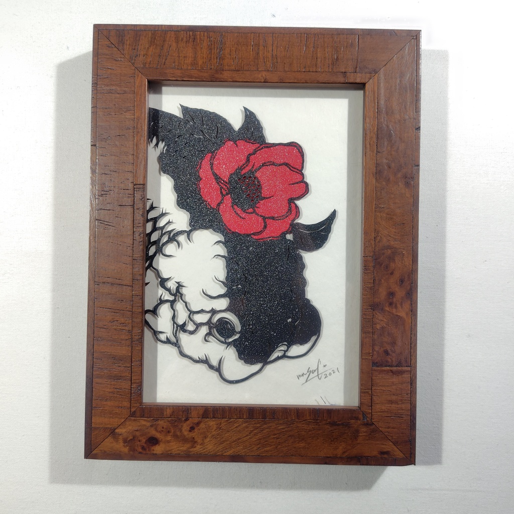 【切り絵原画】椿とらんちゅう　ミニ額