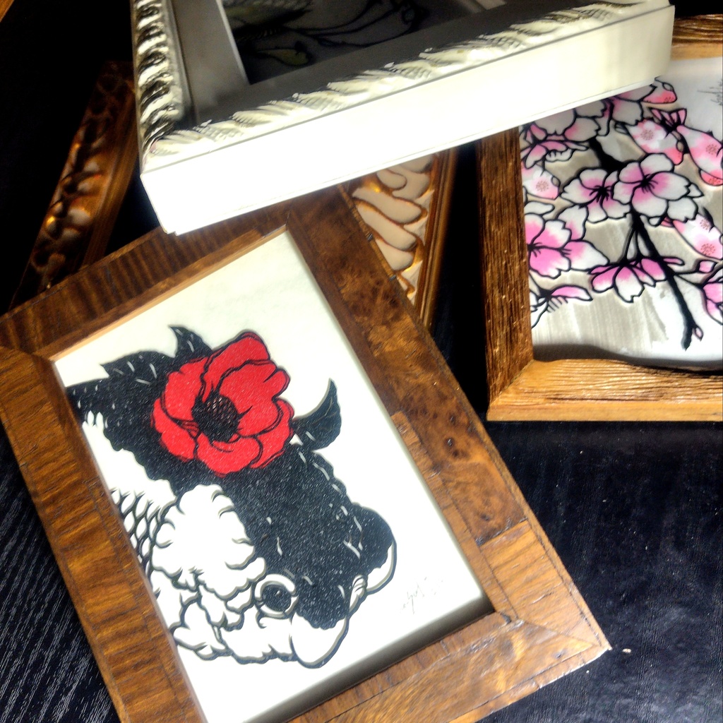 【切り絵原画】椿とらんちゅう ミニ額