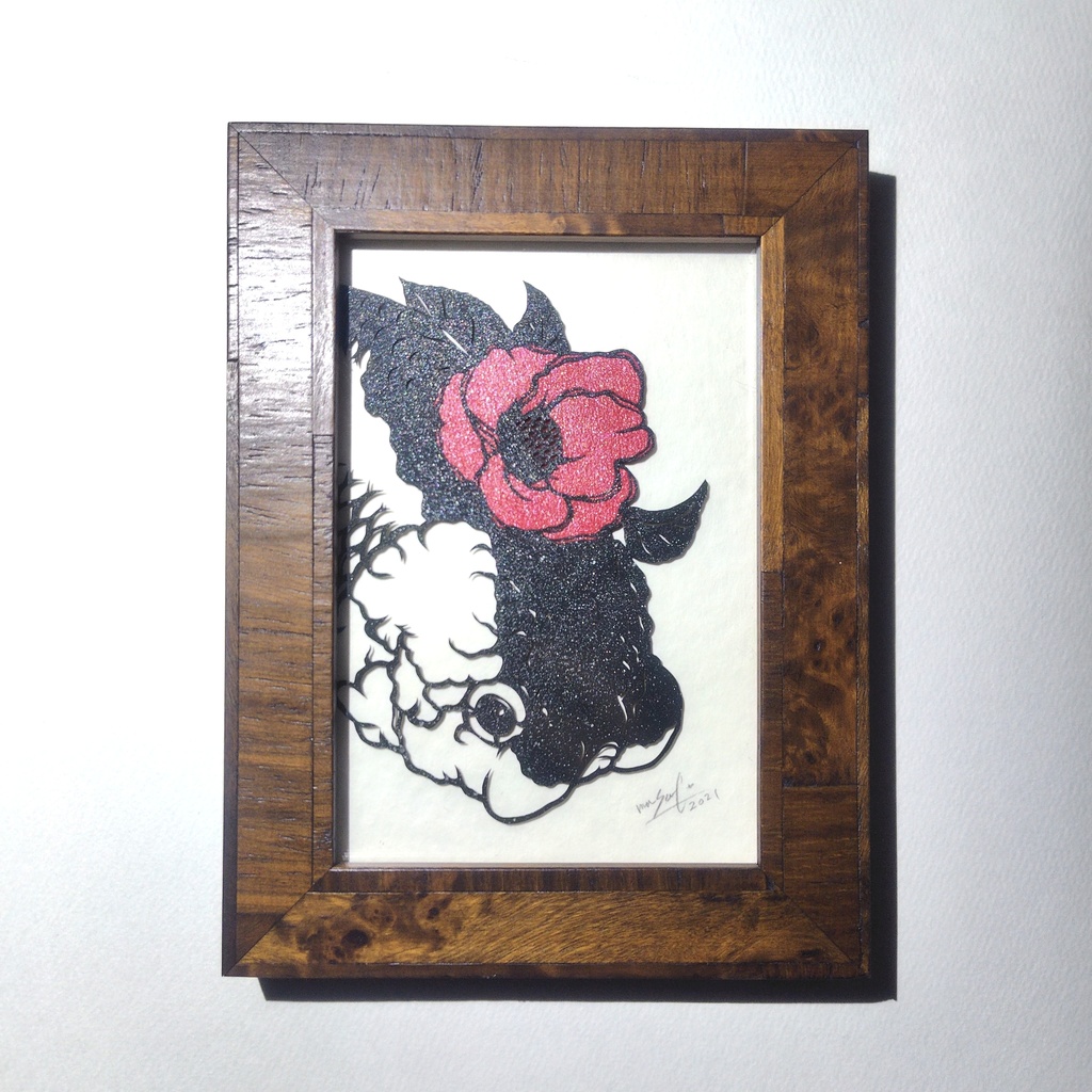 【切り絵原画】椿とらんちゅう ミニ額