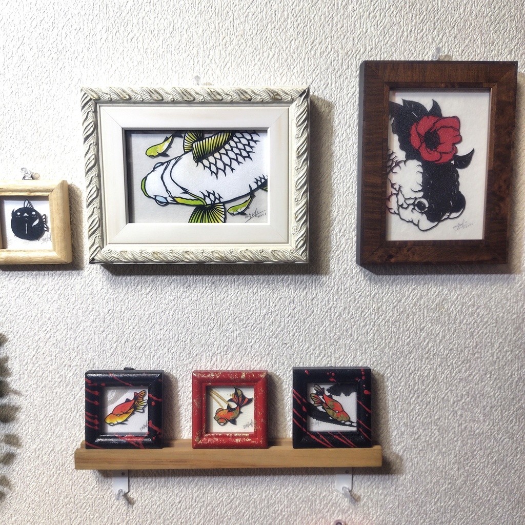 【切り絵原画】椿とらんちゅう ミニ額