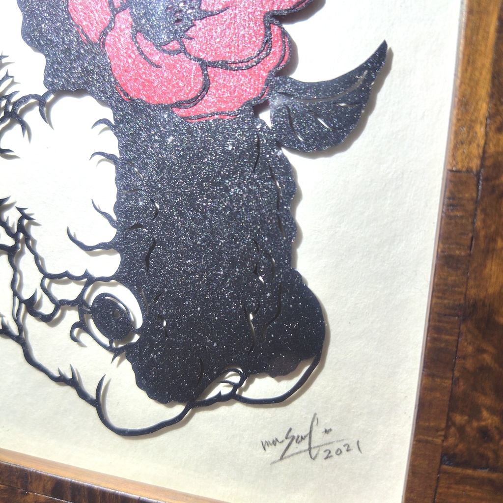 【切り絵原画】椿とらんちゅう ミニ額