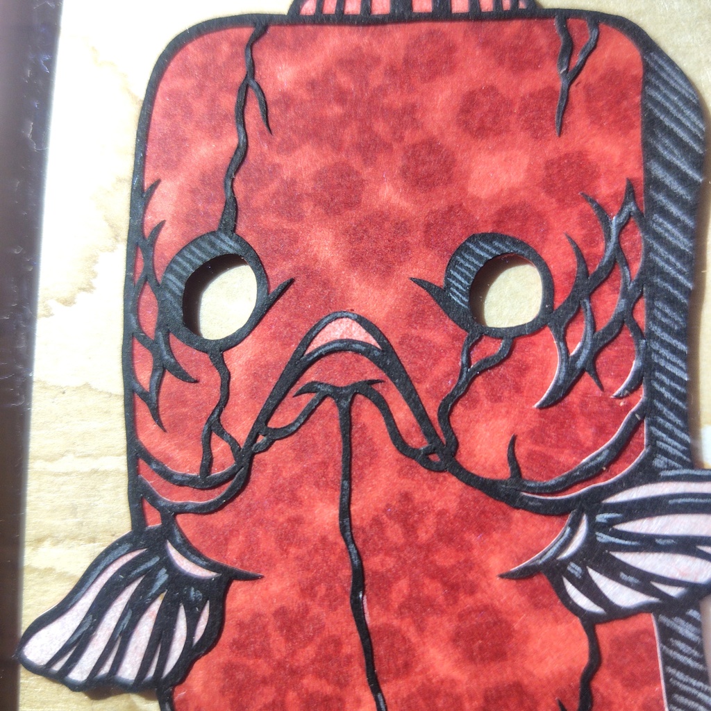 【金魚切り絵】金魚妖怪:塗り壁 赤壁 ミニ額