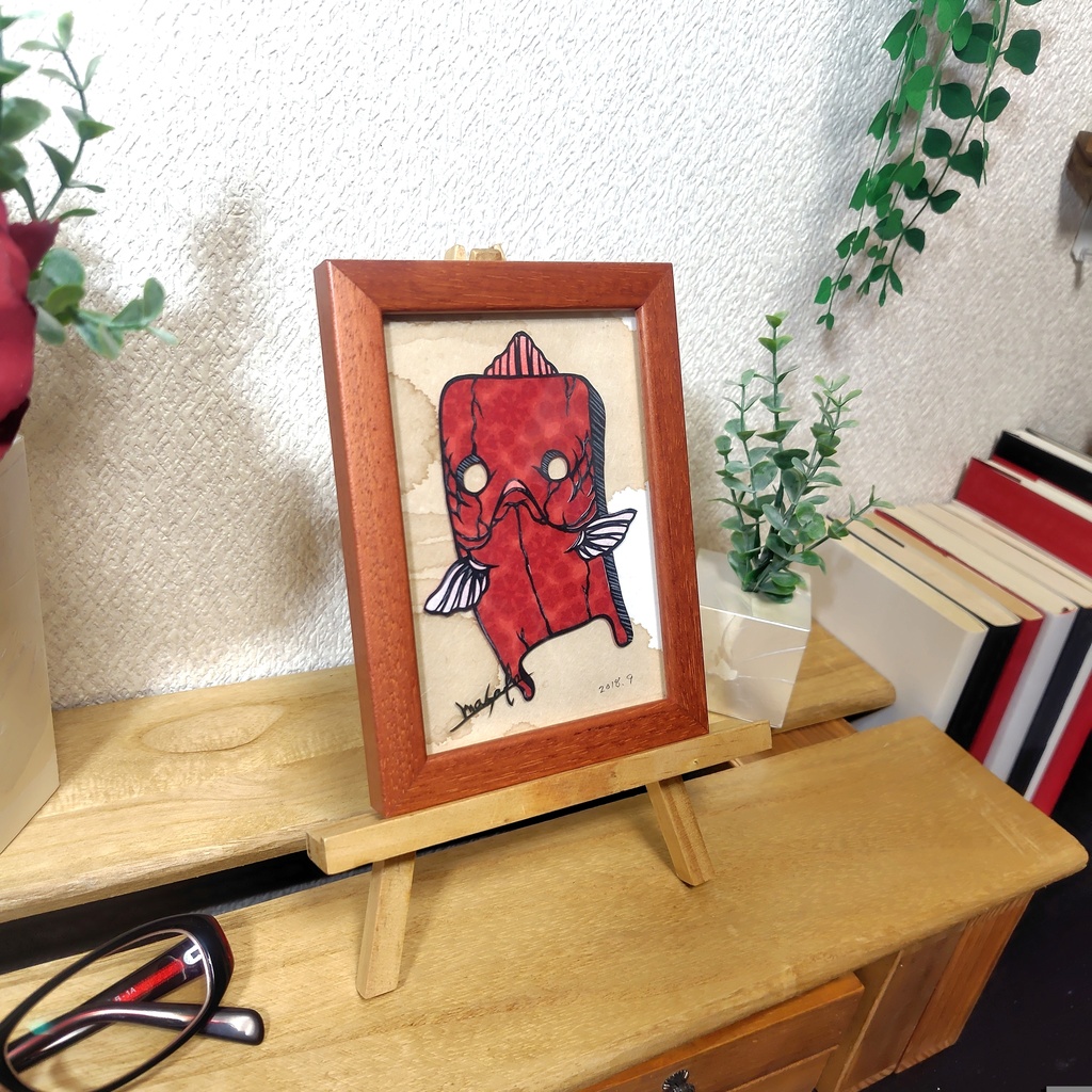 【金魚切り絵】金魚妖怪:塗り壁 赤壁 ミニ額