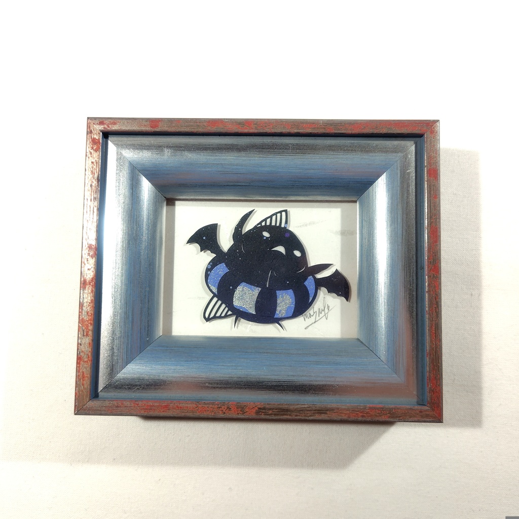 【金魚切り絵】化け金魚 コウモリ浮き輪 ミニ額