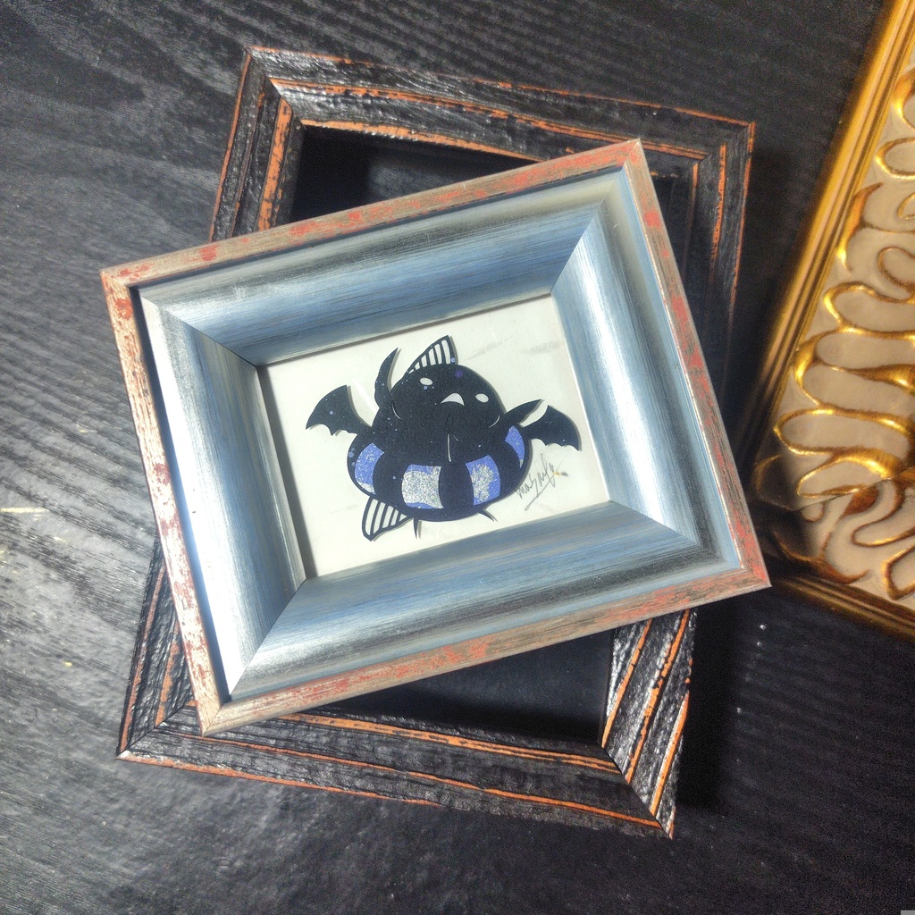 【金魚切り絵】化け金魚 コウモリ浮き輪 ミニ額