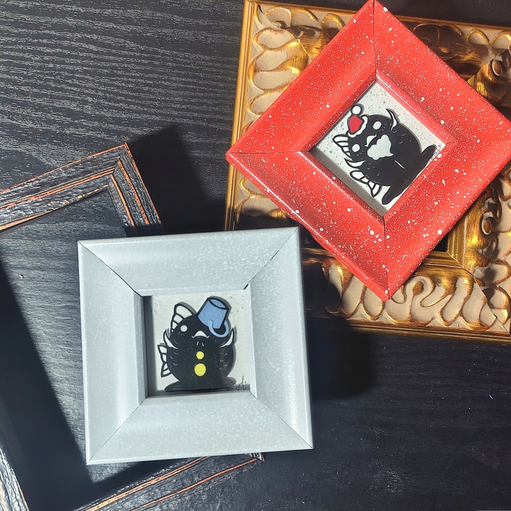 【金魚切り絵】化け金魚 雪だるま ミニ額