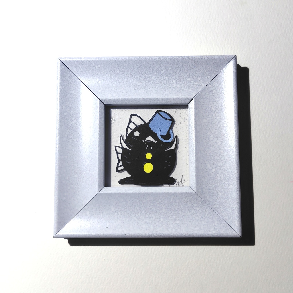 【金魚切り絵】化け金魚 雪だるま ミニ額