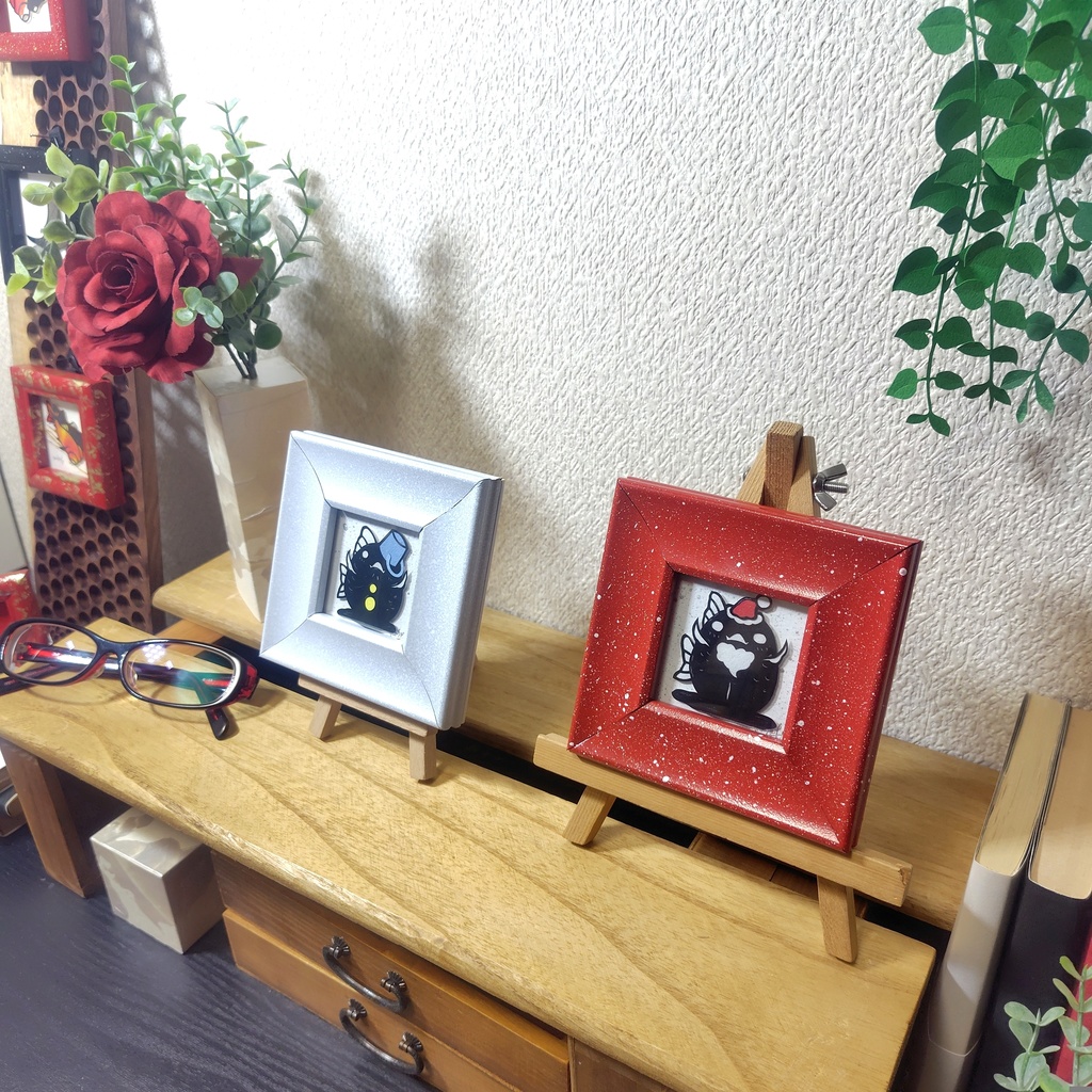 【金魚切り絵】化け金魚 サンタ雪だるま ミニ額