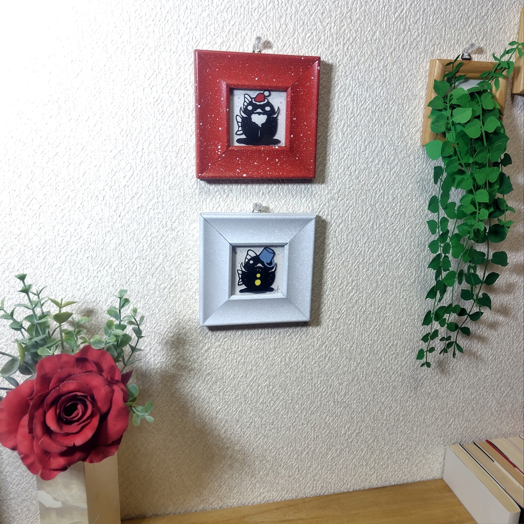 【金魚切り絵】化け金魚 サンタ雪だるま ミニ額