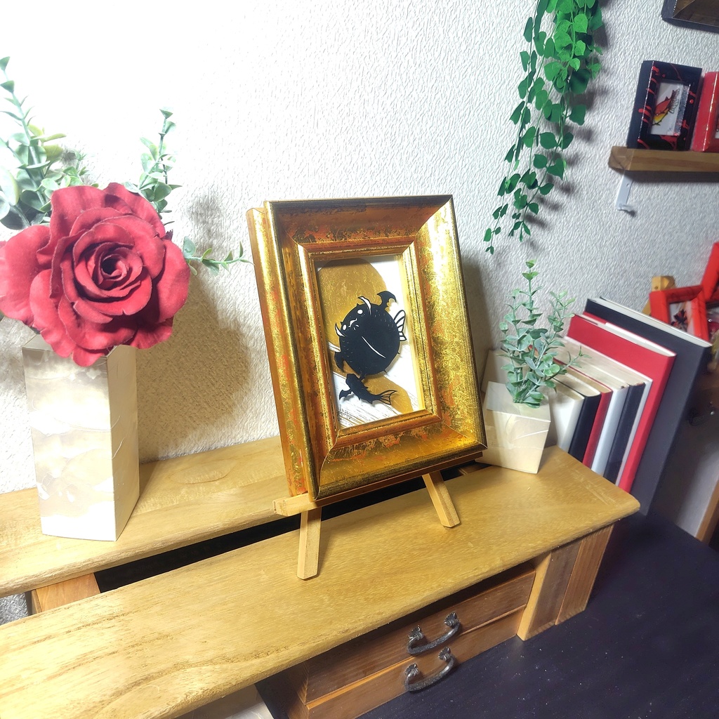 【金魚切り絵】化け金魚 月夜の夢 ミニ額