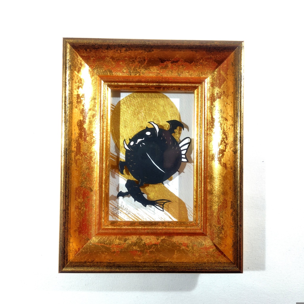 【金魚切り絵】化け金魚 月夜の夢 ミニ額
