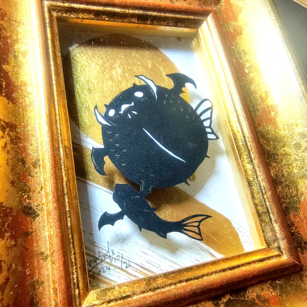 【金魚切り絵】化け金魚 月夜の夢 ミニ額