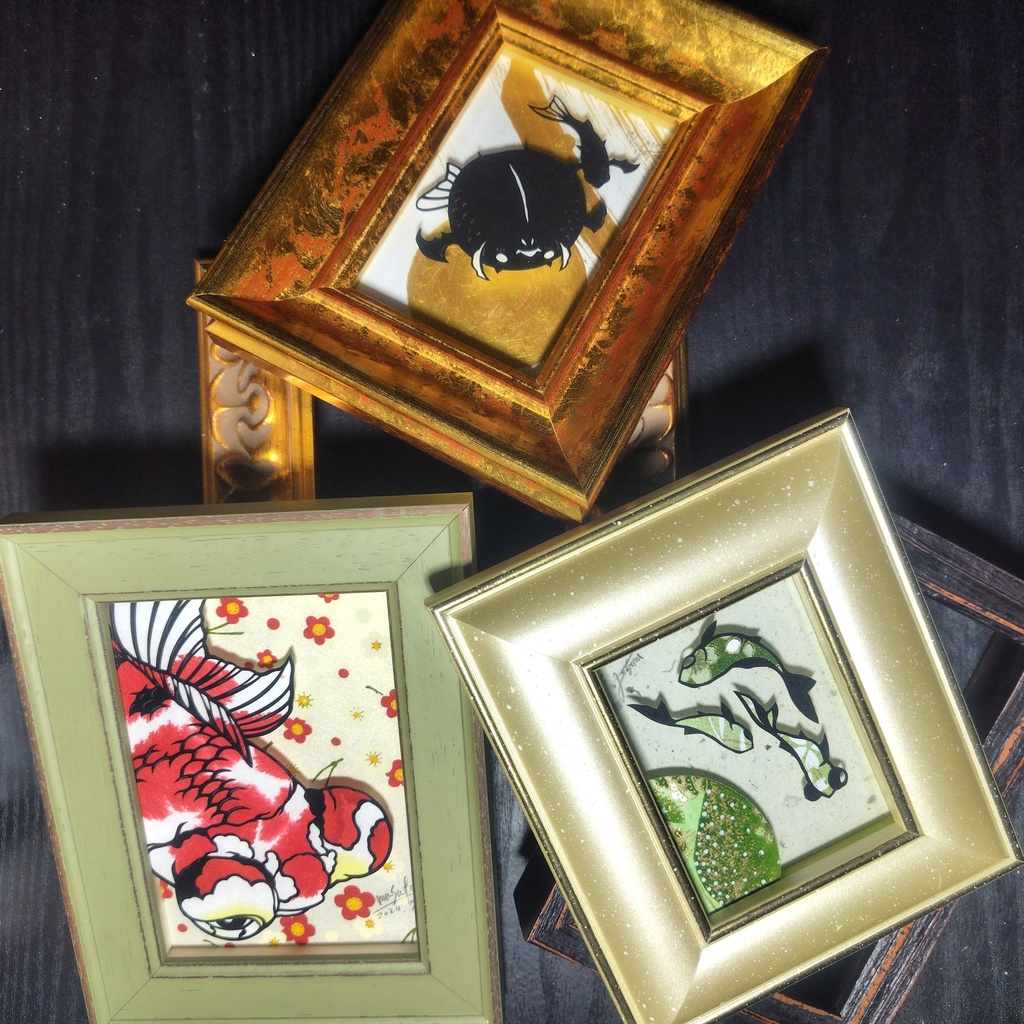 【金魚切り絵】化け金魚 月夜の夢 ミニ額