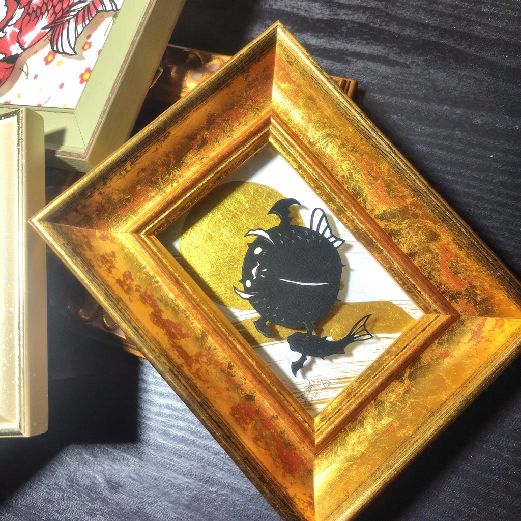 【金魚切り絵】化け金魚 月夜の夢 ミニ額