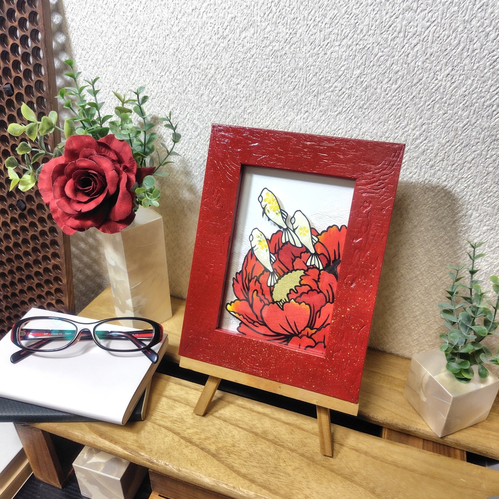 【切り絵原画】牡丹の香り ミニ額