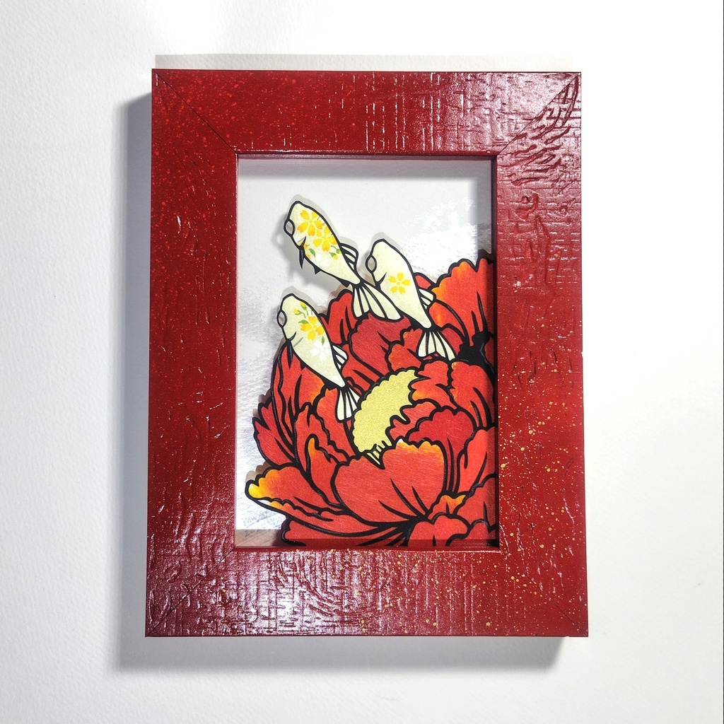 【切り絵原画】牡丹の香り ミニ額