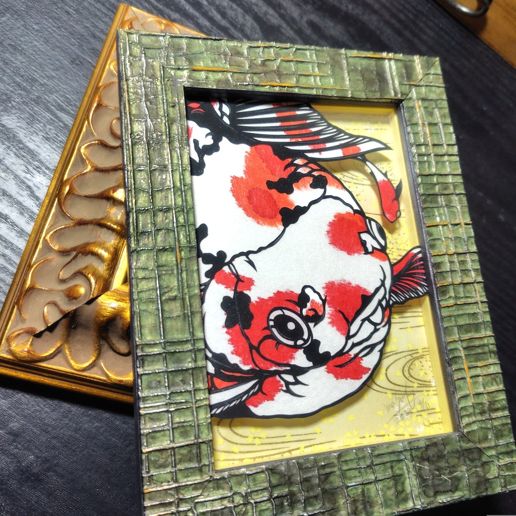 【切り絵原画】更紗琉金 ミニ額