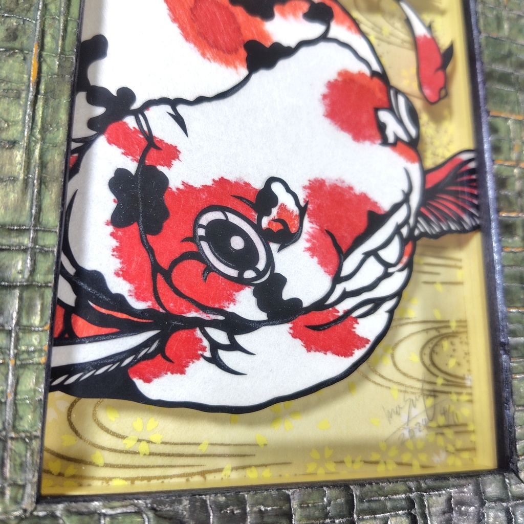 【切り絵原画】更紗琉金 ミニ額