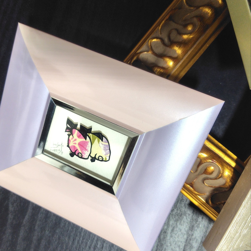 【切り絵原画】朝顔柄のピンポンパール ミニ額