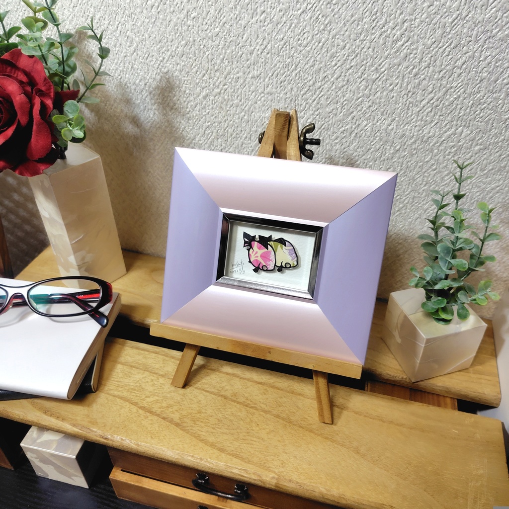 【切り絵原画】朝顔柄のピンポンパール ミニ額