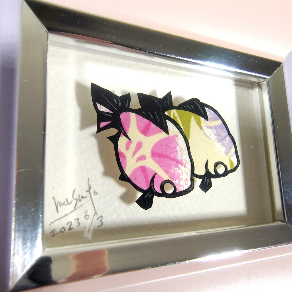 【切り絵原画】朝顔柄のピンポンパール ミニ額