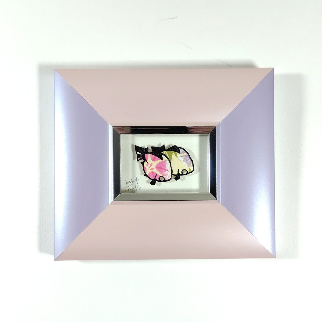 【切り絵原画】朝顔柄のピンポンパール ミニ額