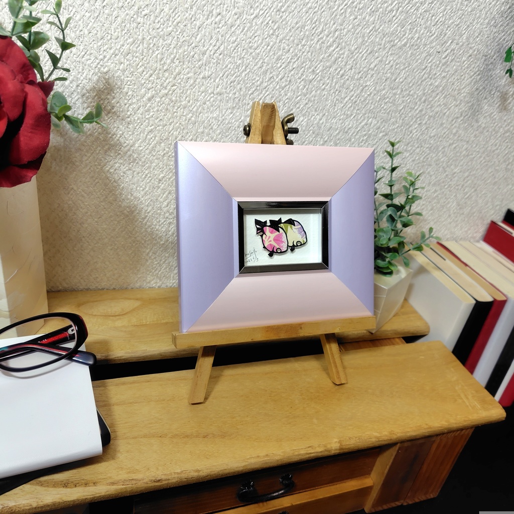 【切り絵原画】朝顔柄のピンポンパール ミニ額